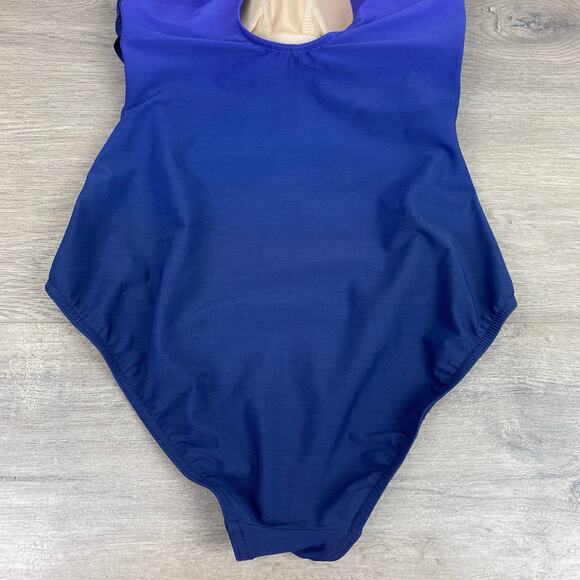 Lands End Violet Navy Blue Ombre V Neck Wrap One Piece Swimsuit Sz.8 - Picture 13 of 15